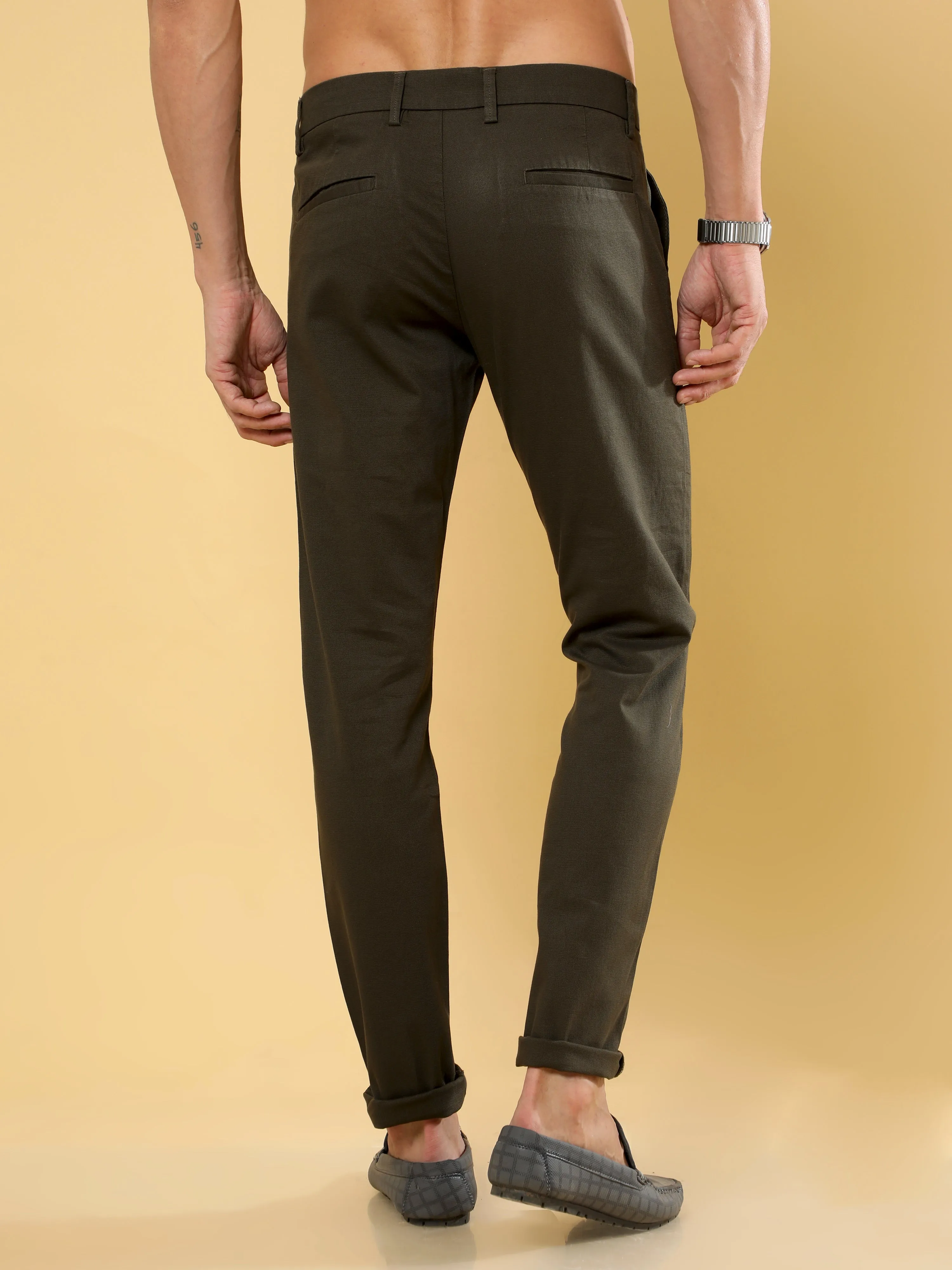 Box Dobby Dark Olive Cotton Chino