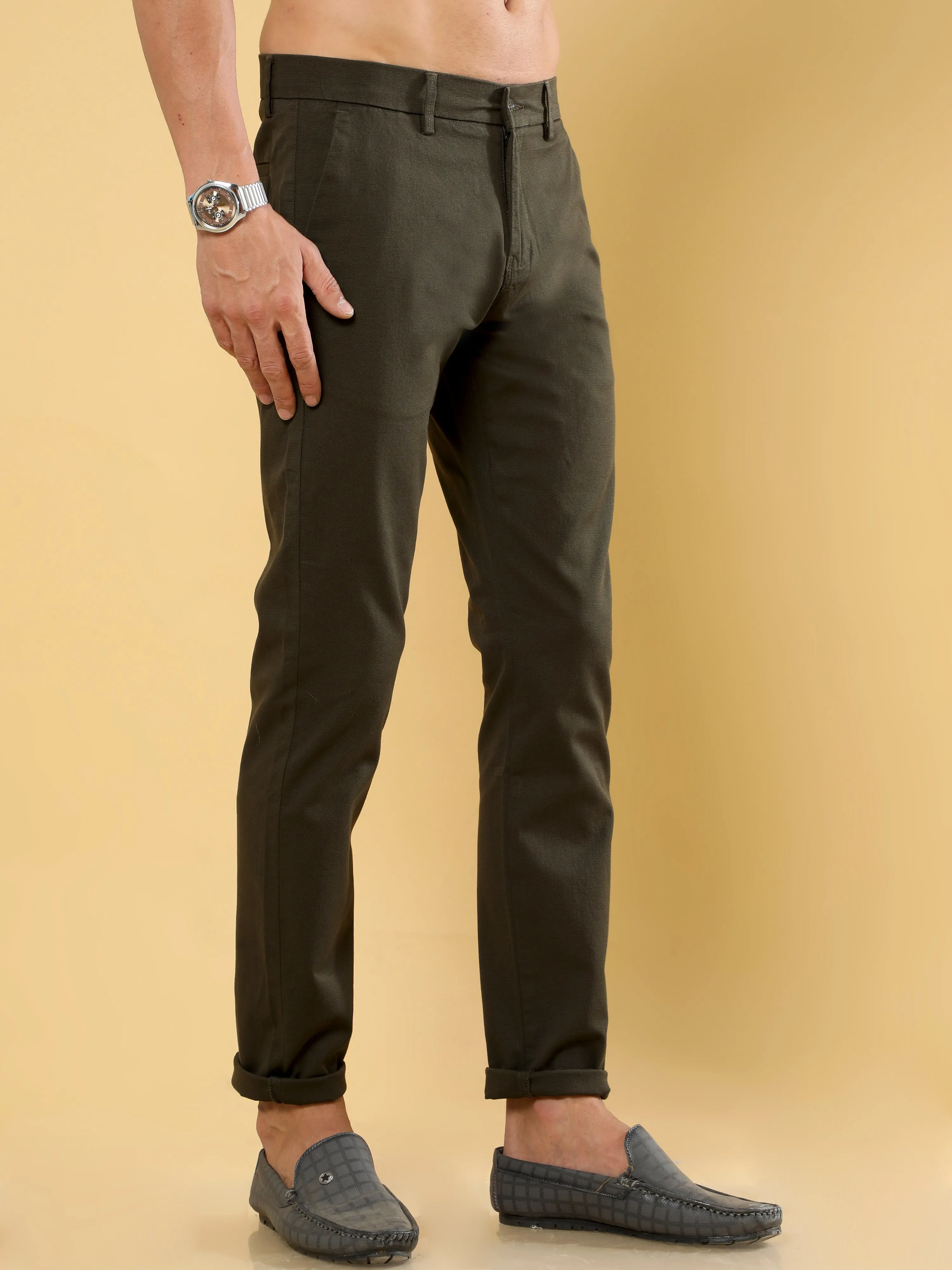 Box Dobby Dark Olive Cotton Chino