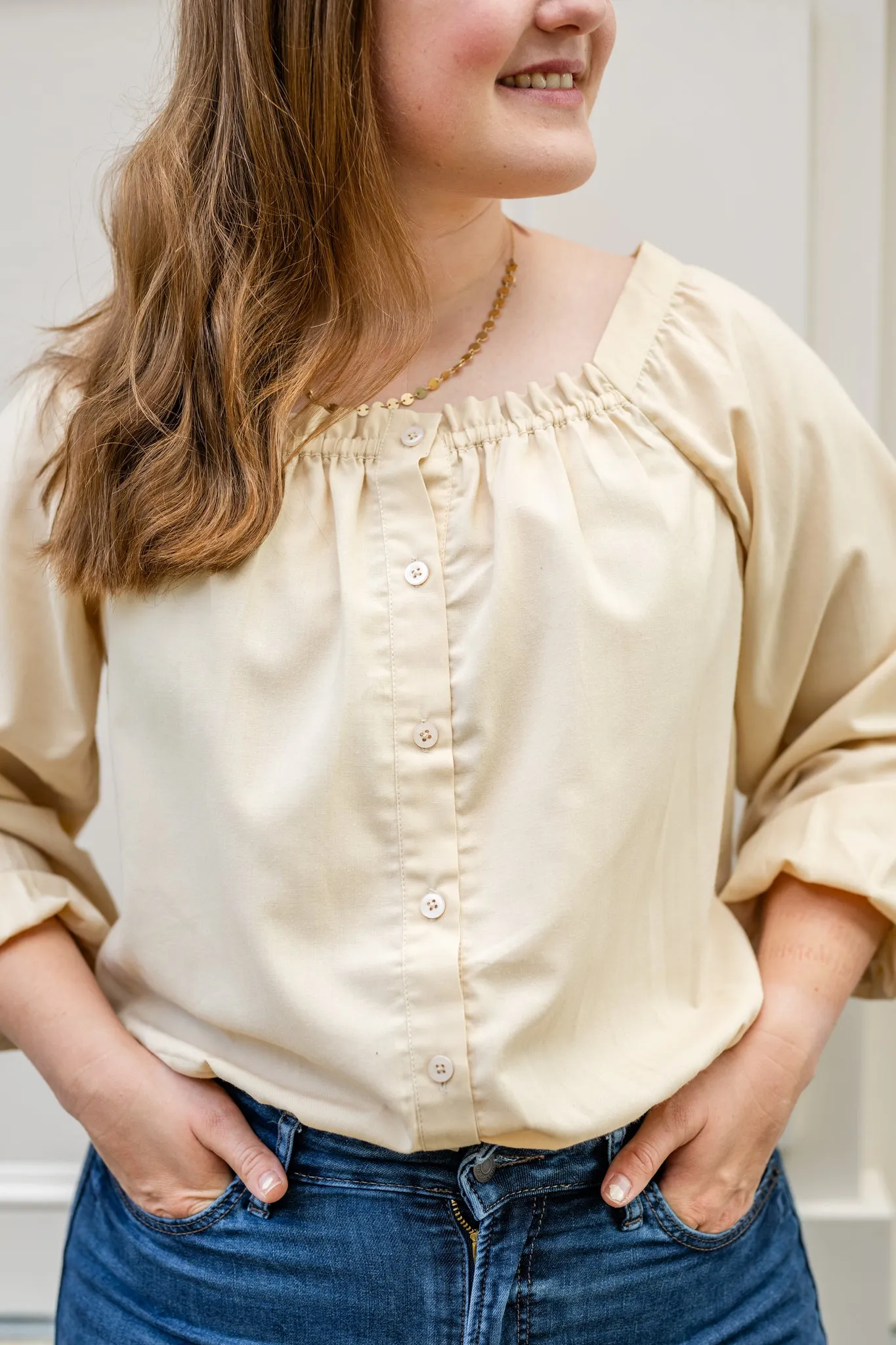 Button Up Square Neck Blouse