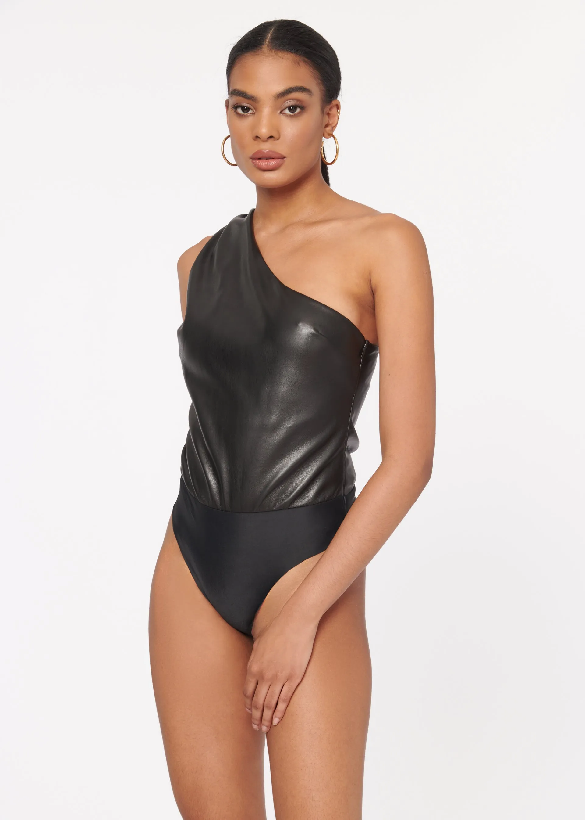 Cami NYC - Chrissa Vegan Leather Bodysuit in Black