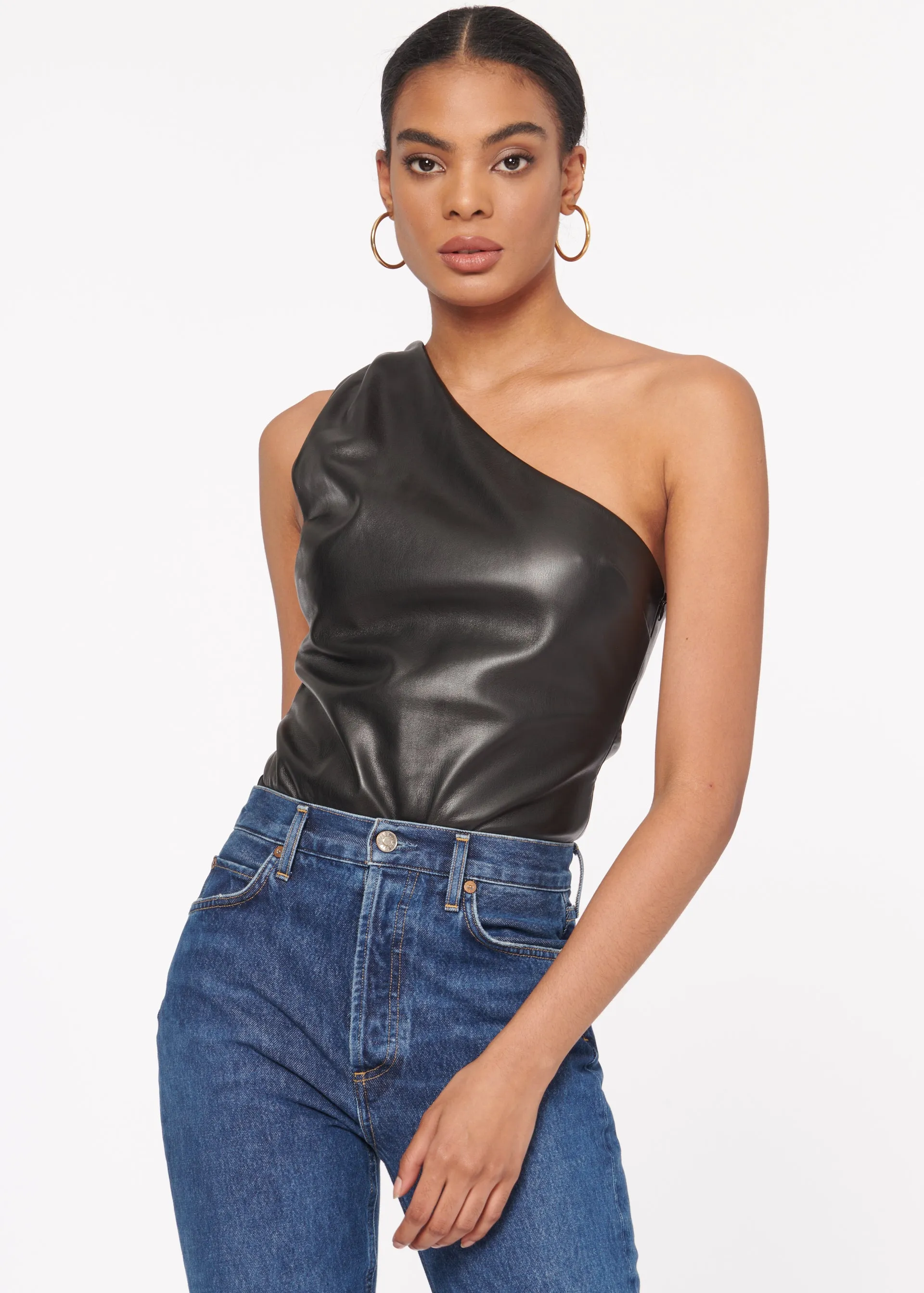 Cami NYC - Chrissa Vegan Leather Bodysuit in Black