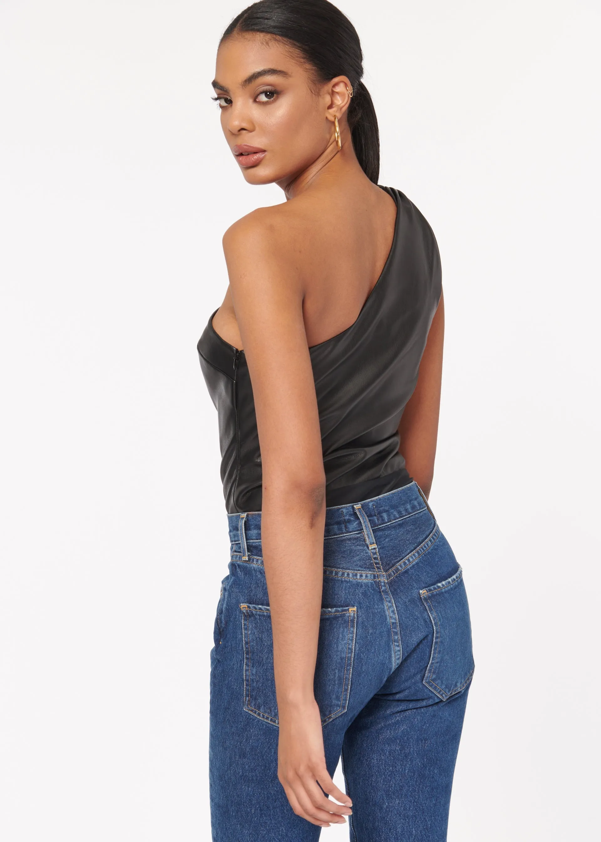 Cami NYC - Chrissa Vegan Leather Bodysuit in Black