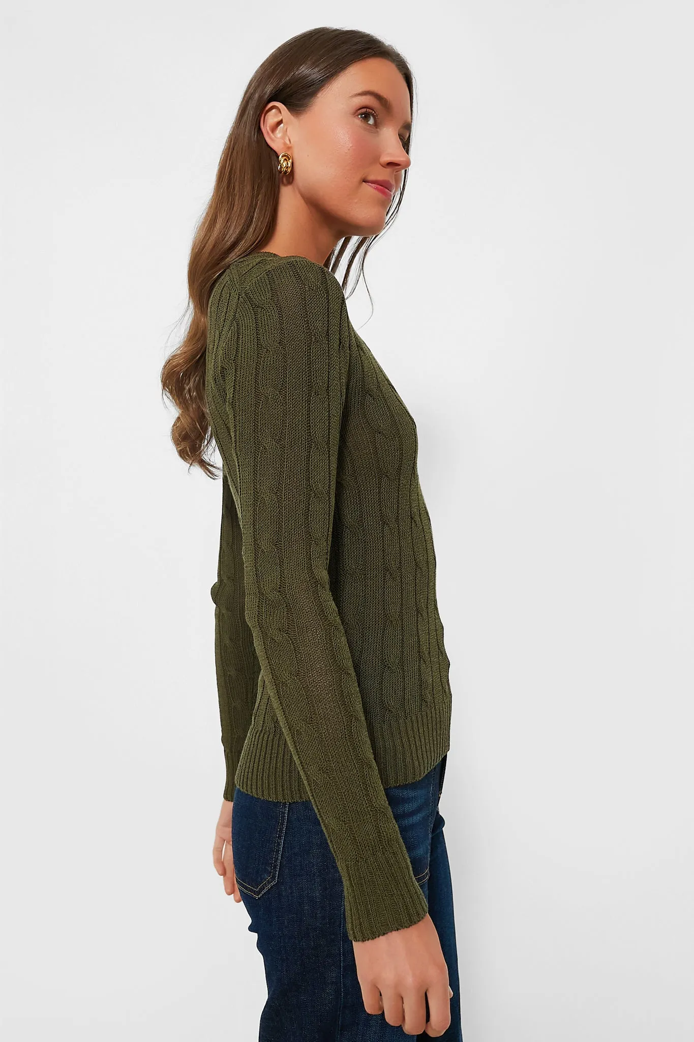 Canopy Olive Cableknit Pullover