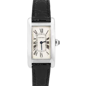 Cartier Tank Americaine 18k White Gold 18x35mm Ivory Leather Quartz 1713 Watch