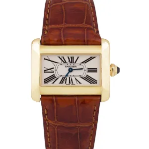 Cartier Tank Divan Quartz  25mm x 32mm 18K Yellow Gold Leather 2601 W6300356