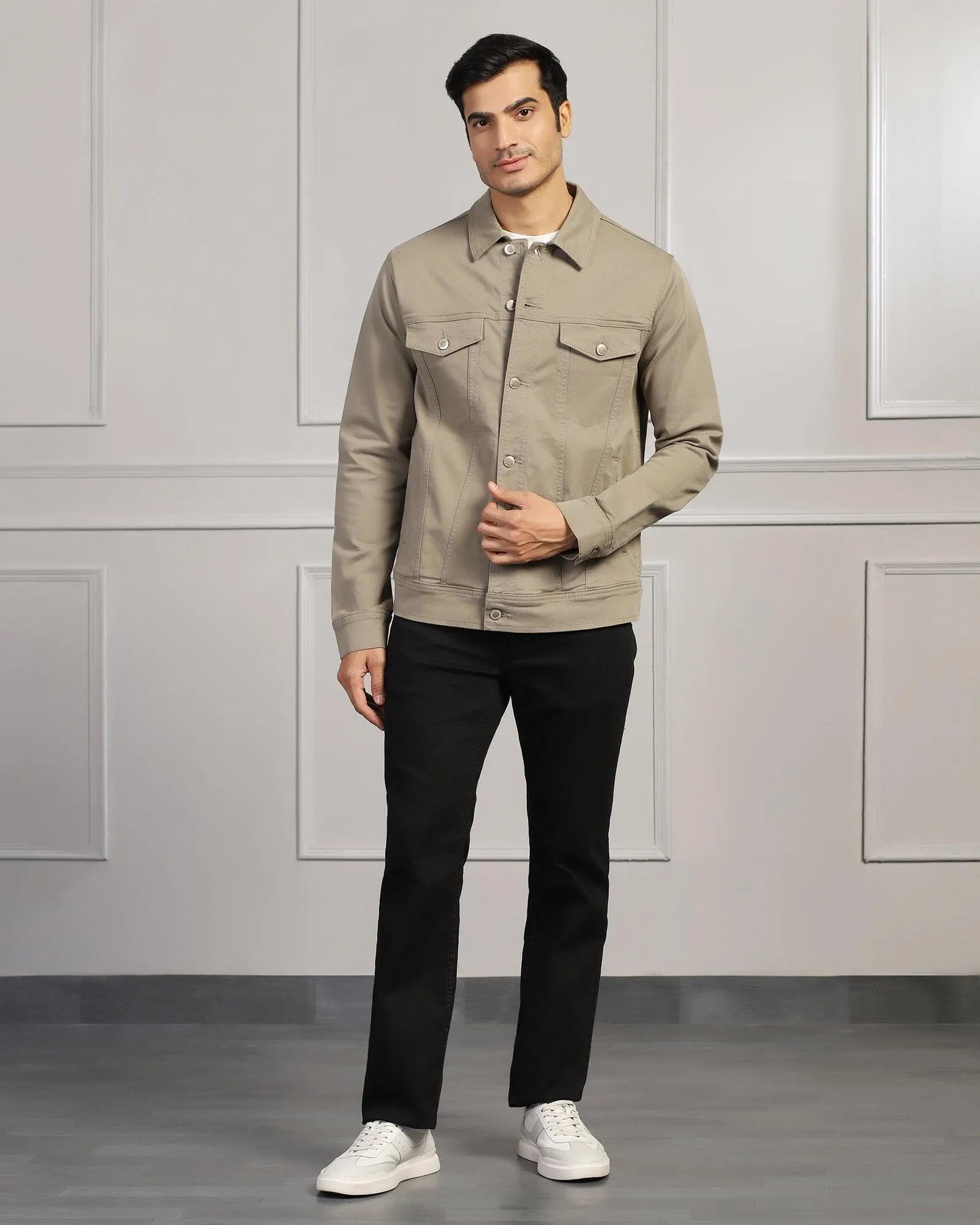 Casual Light Olive Solid Denim Jacket - Rudy