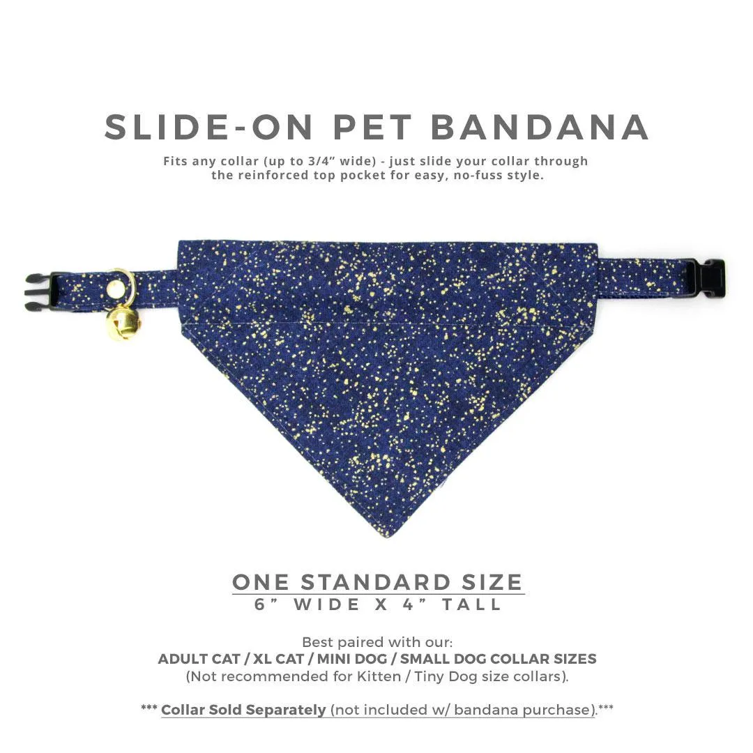 Cat Bandana - "Starry Night" - Gold & Blue Bandana for Cat   Small Dog / Winter, Holiday, Space, Night Sky / Slide-On Over the Collar Bandana