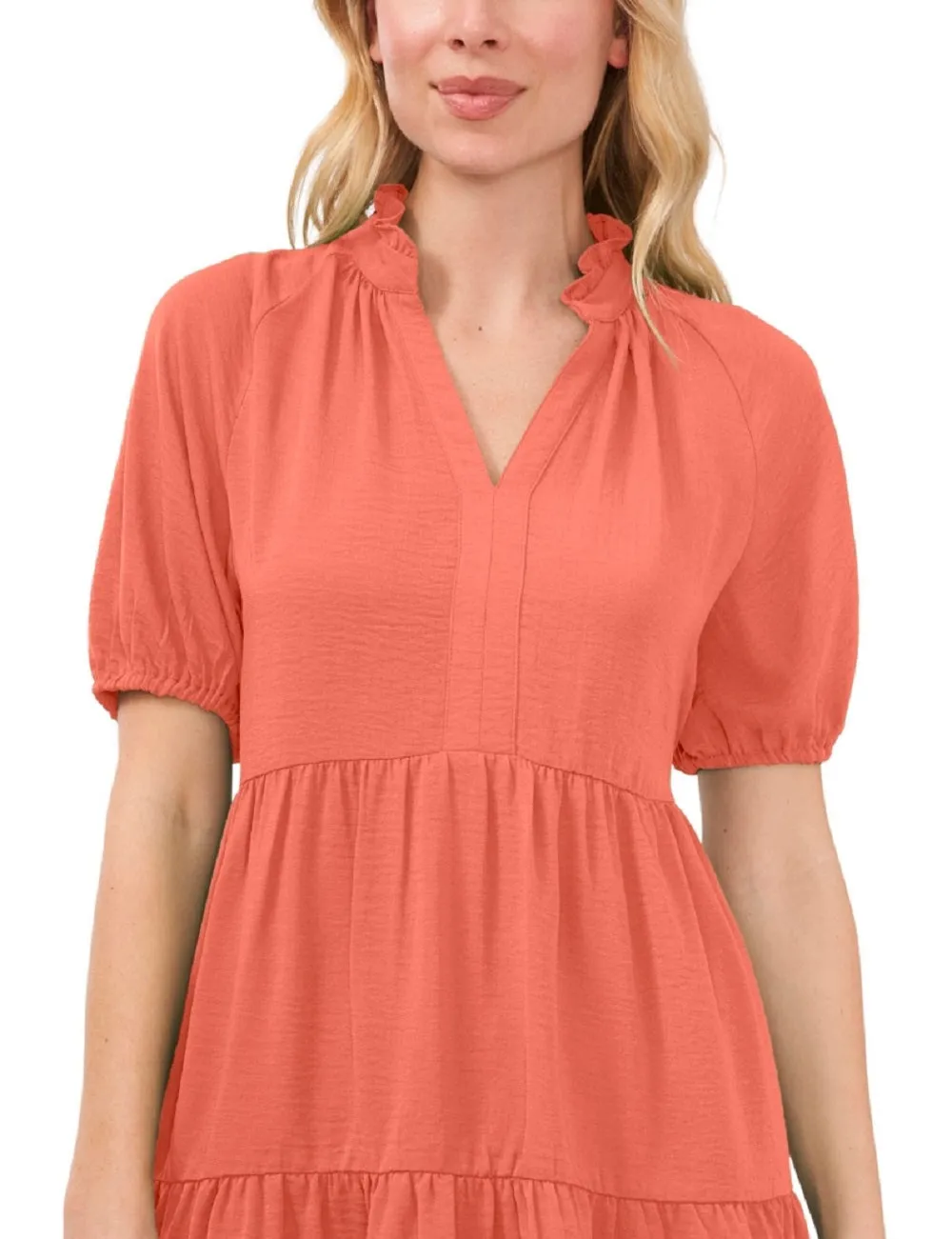 CeCe Women's Tiered V Neck Babydoll Dress Orange Size X-Small