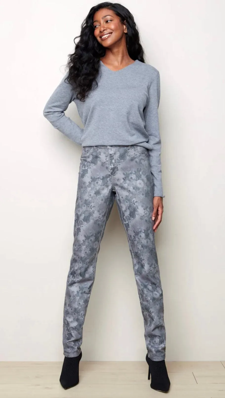 Charlie B reversible, floral, gray pants