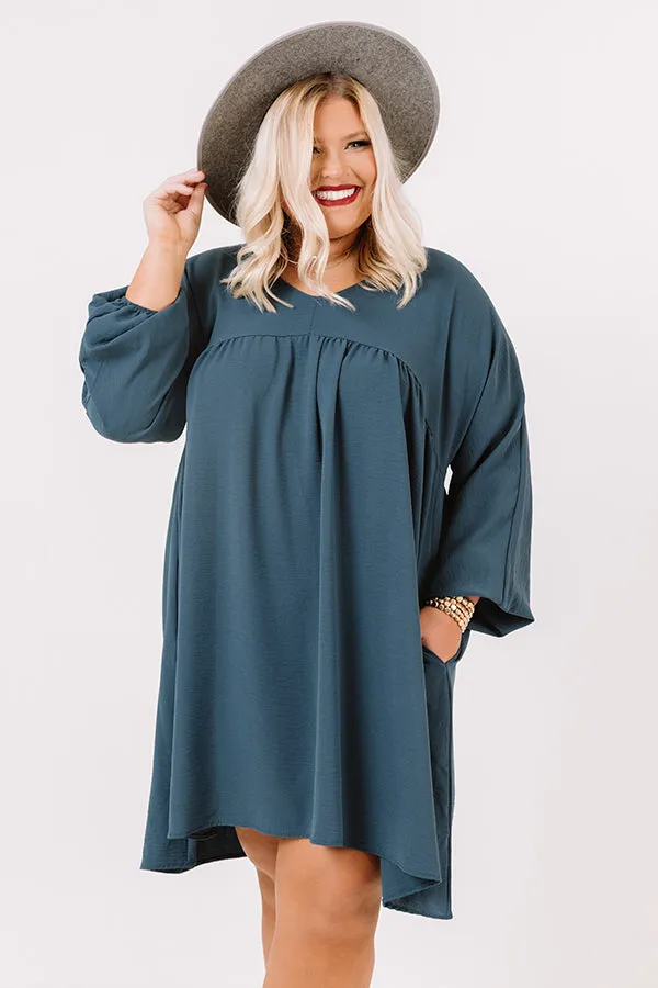 Charming Pose Babydoll Dress In Teal   Curves