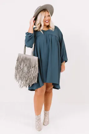 Charming Pose Babydoll Dress In Teal   Curves