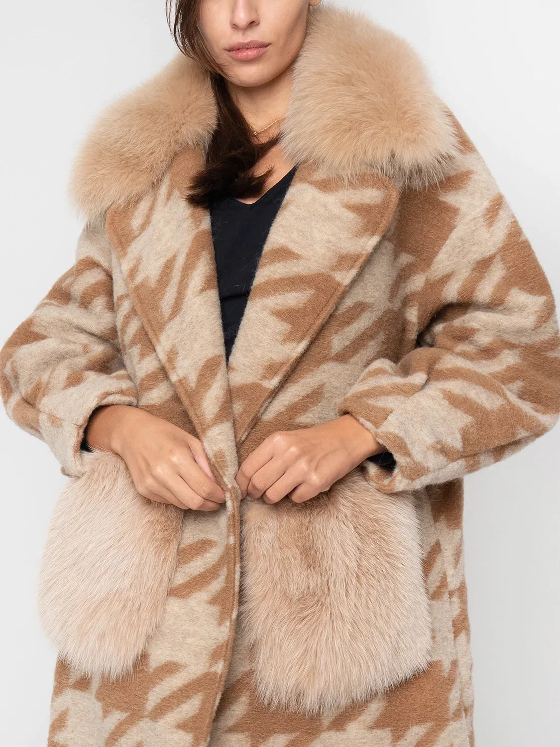 COAT - beige and brown fox fur pockets and collar