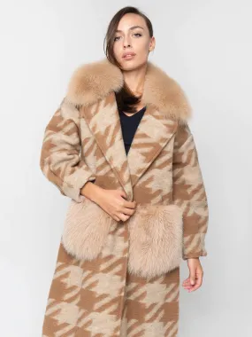 COAT - beige and brown fox fur pockets and collar