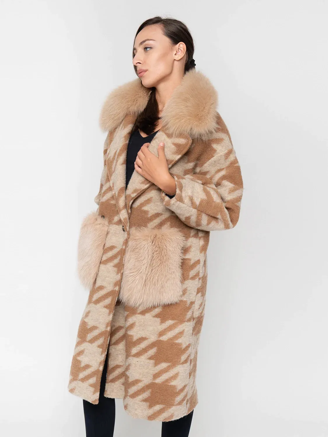 COAT - beige and brown fox fur pockets and collar