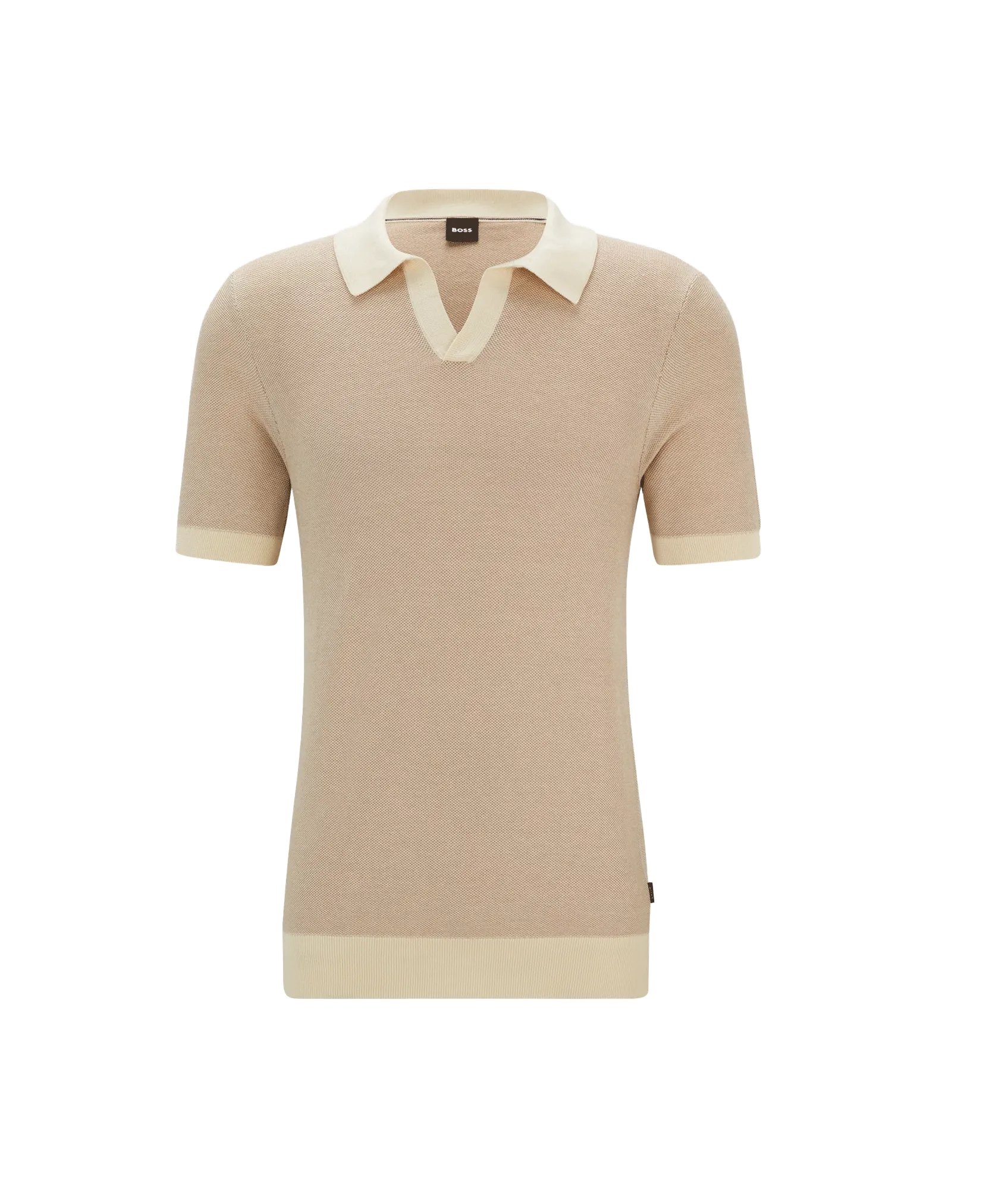 Cotton-blend Polo Sweater With Open Collar - Beige