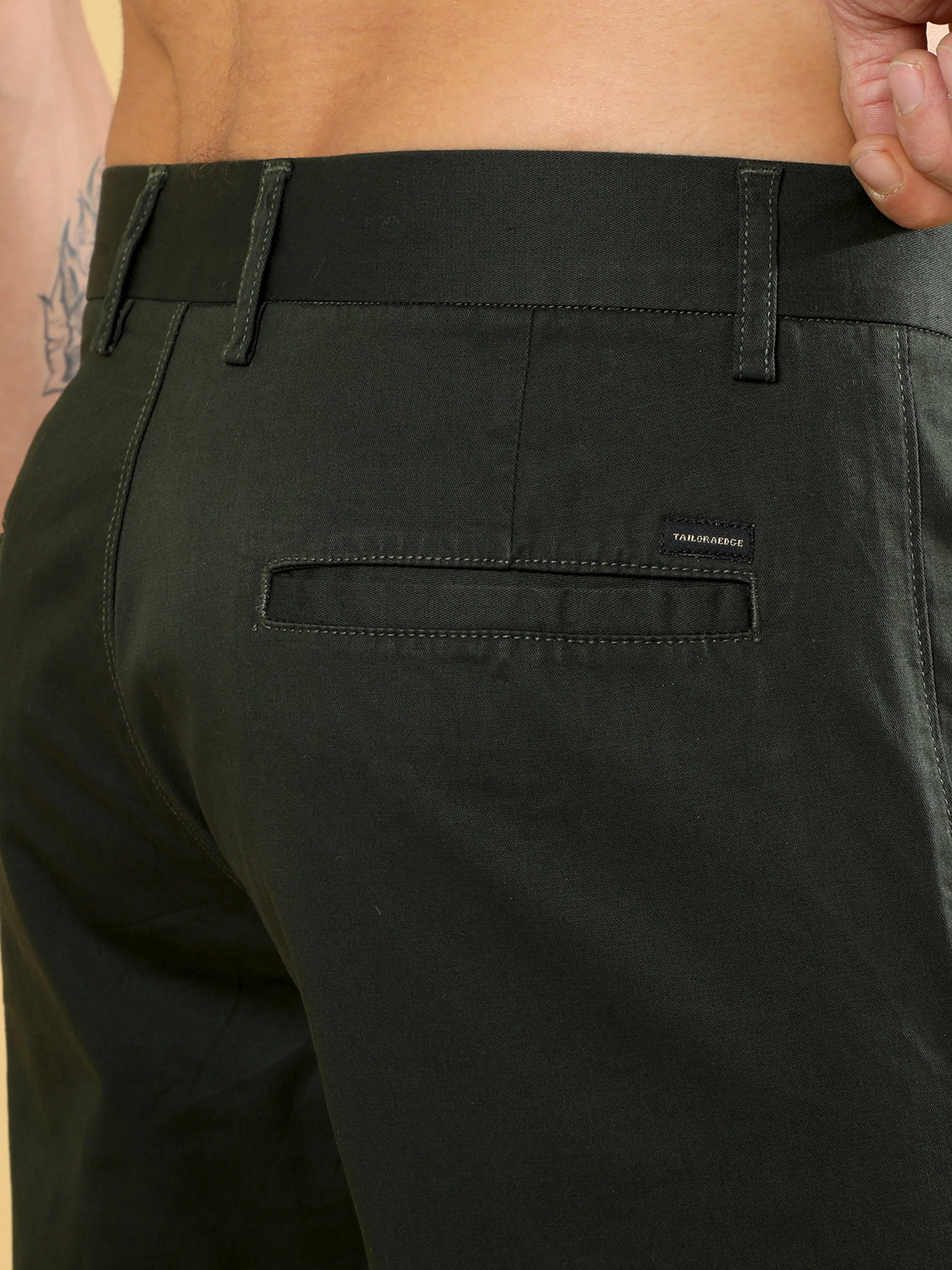 Cotton Dobby Dark Olive Lycra Chino