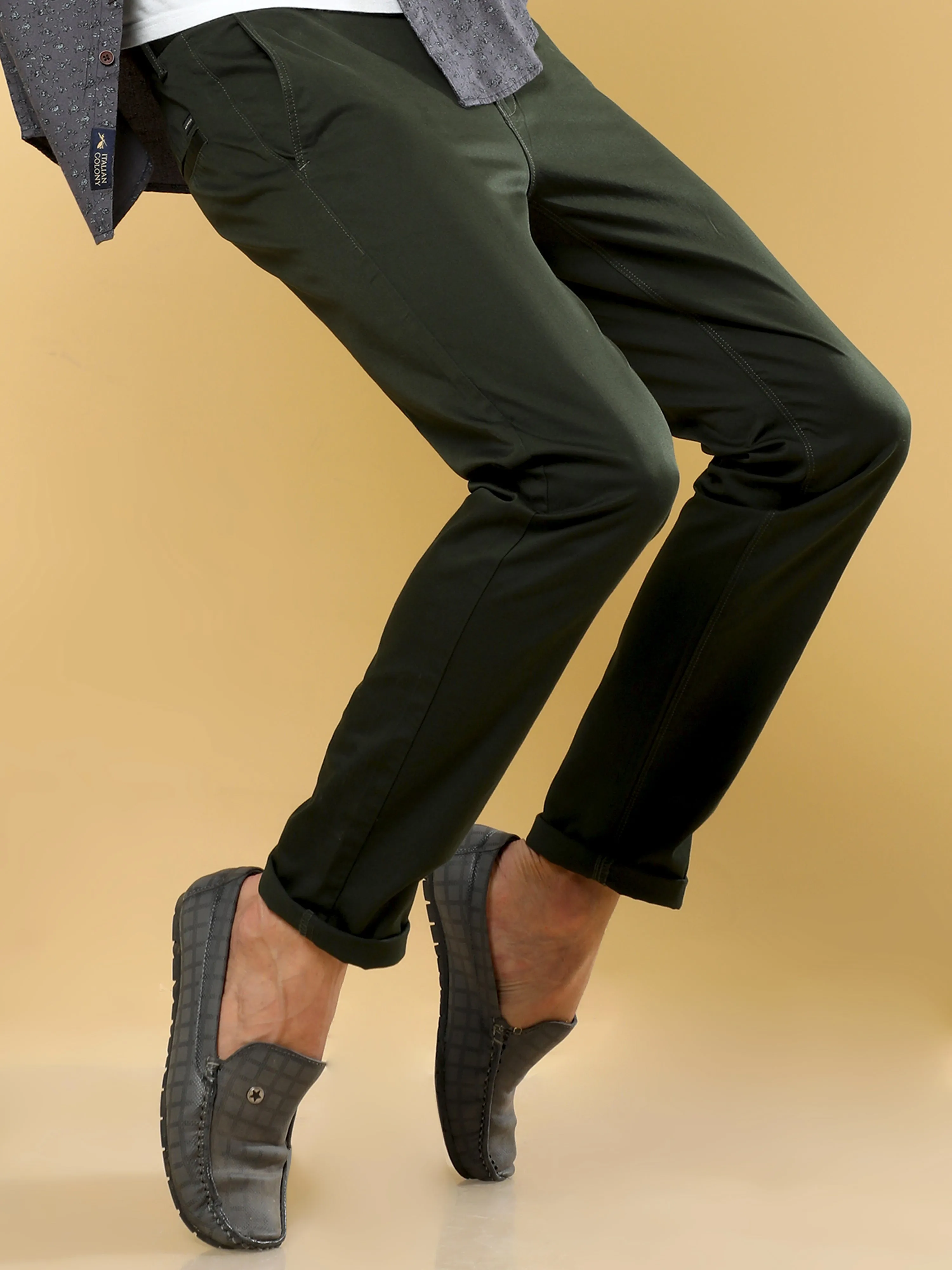 Cotton Dobby Dark Olive Lycra Chino