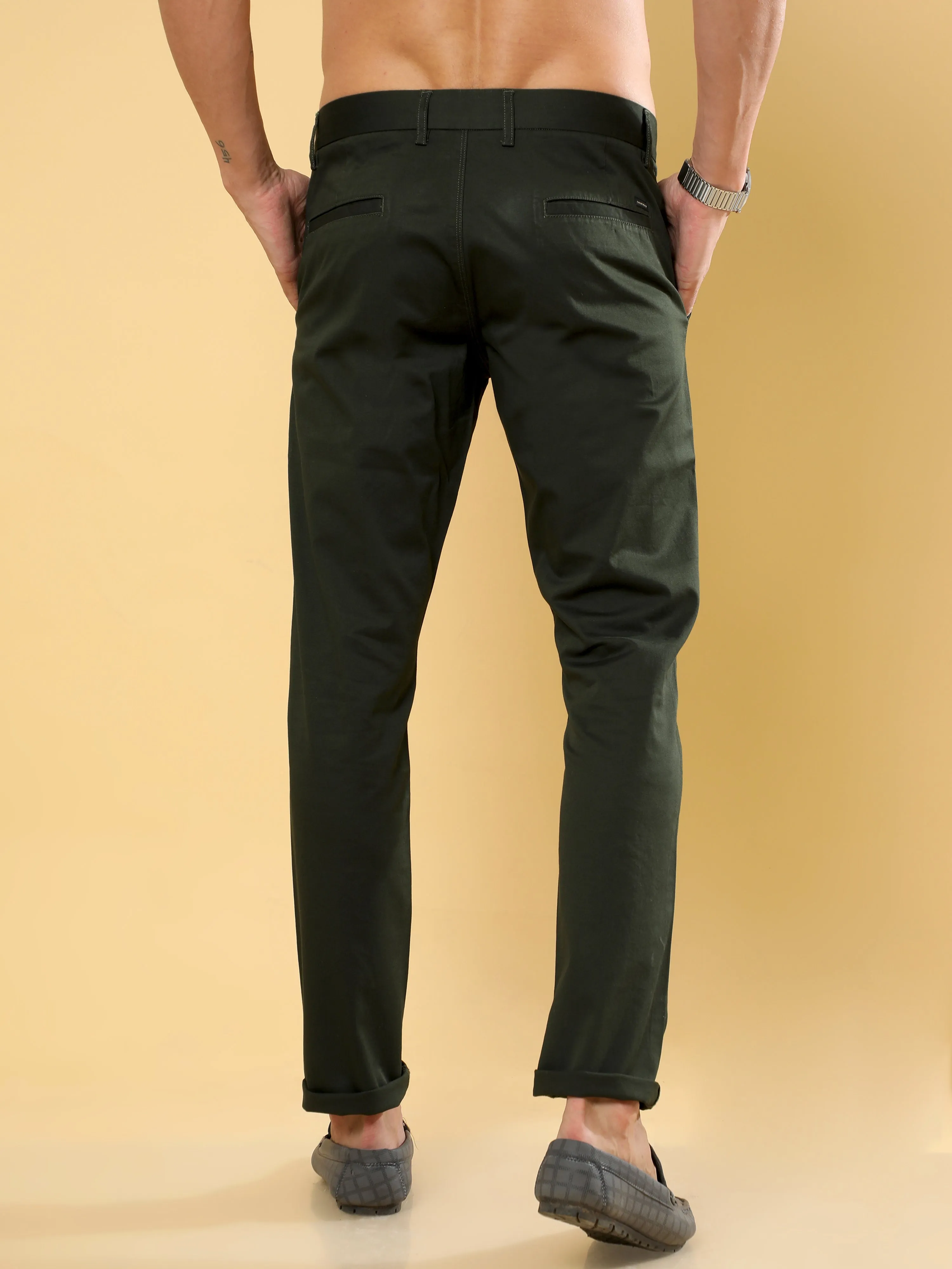 Cotton Dobby Dark Olive Lycra Chino