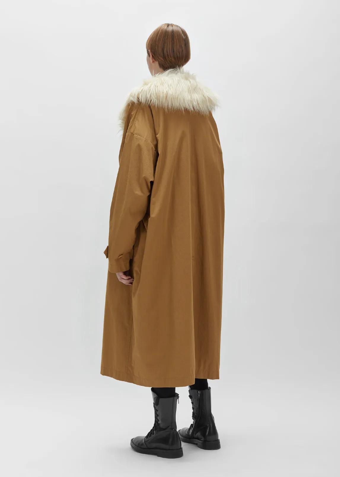 Cotton Twill Fur Collar Trench Coat