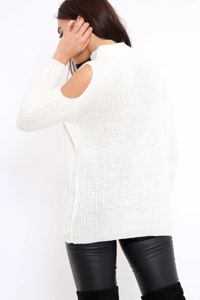 Cream Distressed Pearl Chunky Knit Jumper - Narla