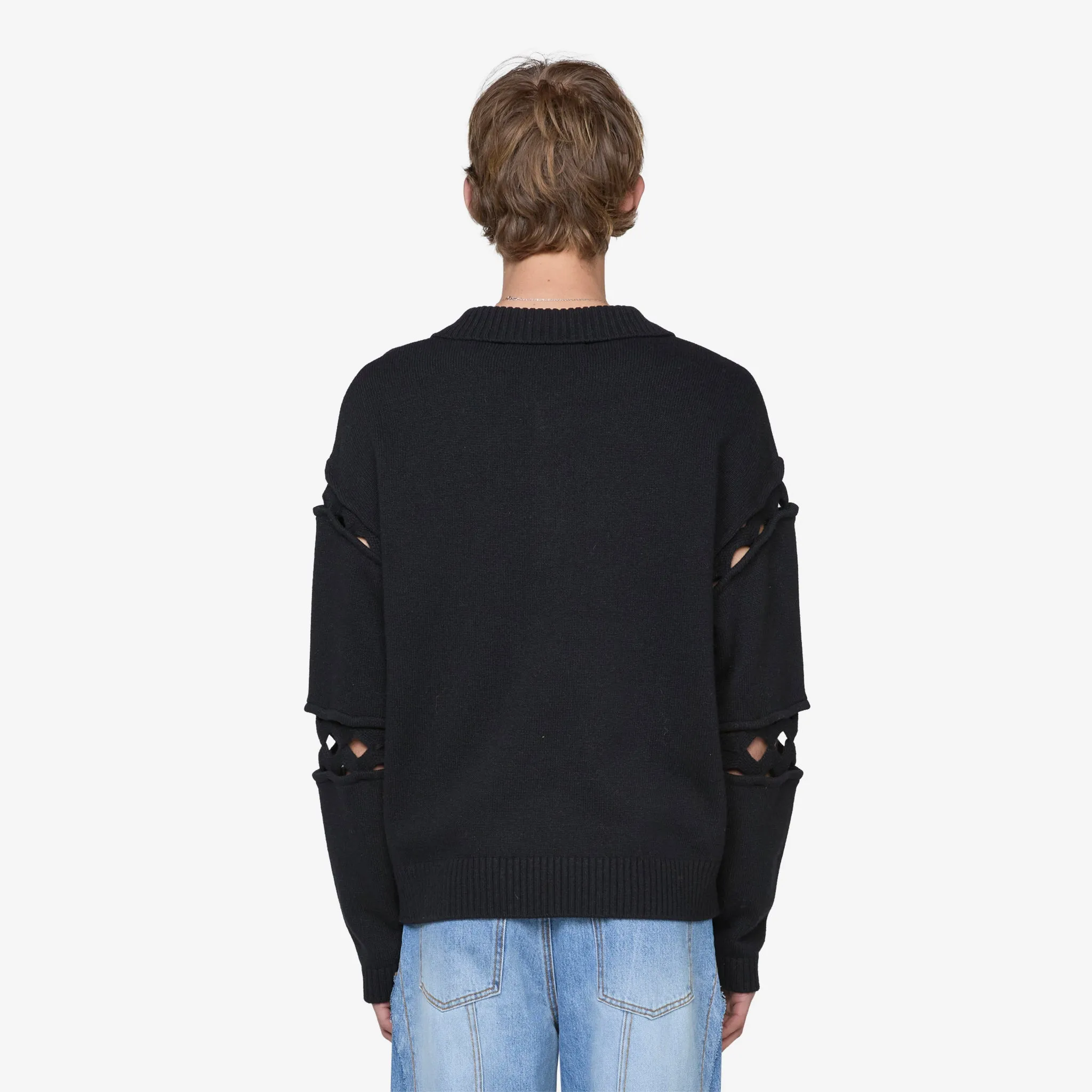 Cut Out Polo Sweater Black