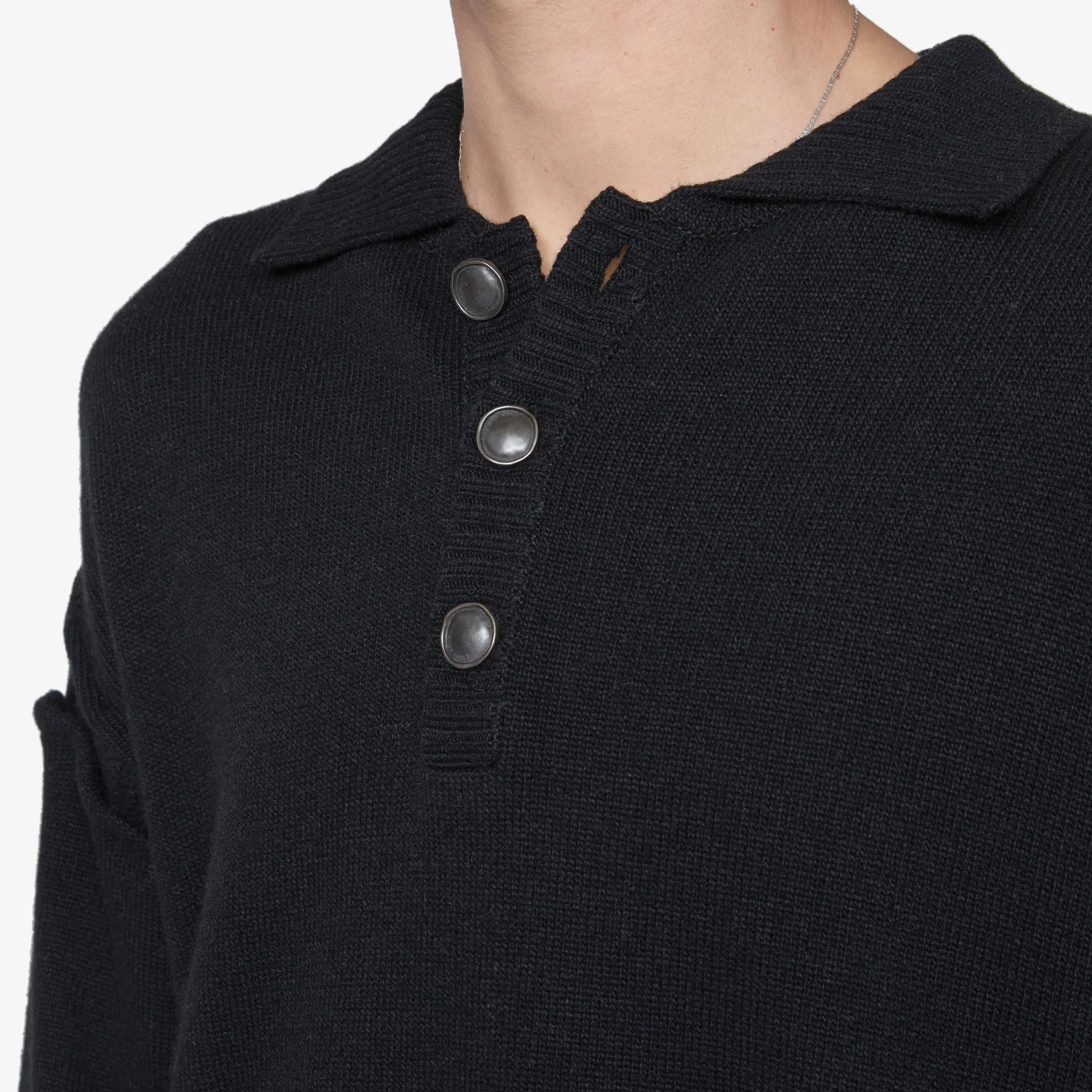 Cut Out Polo Sweater Black