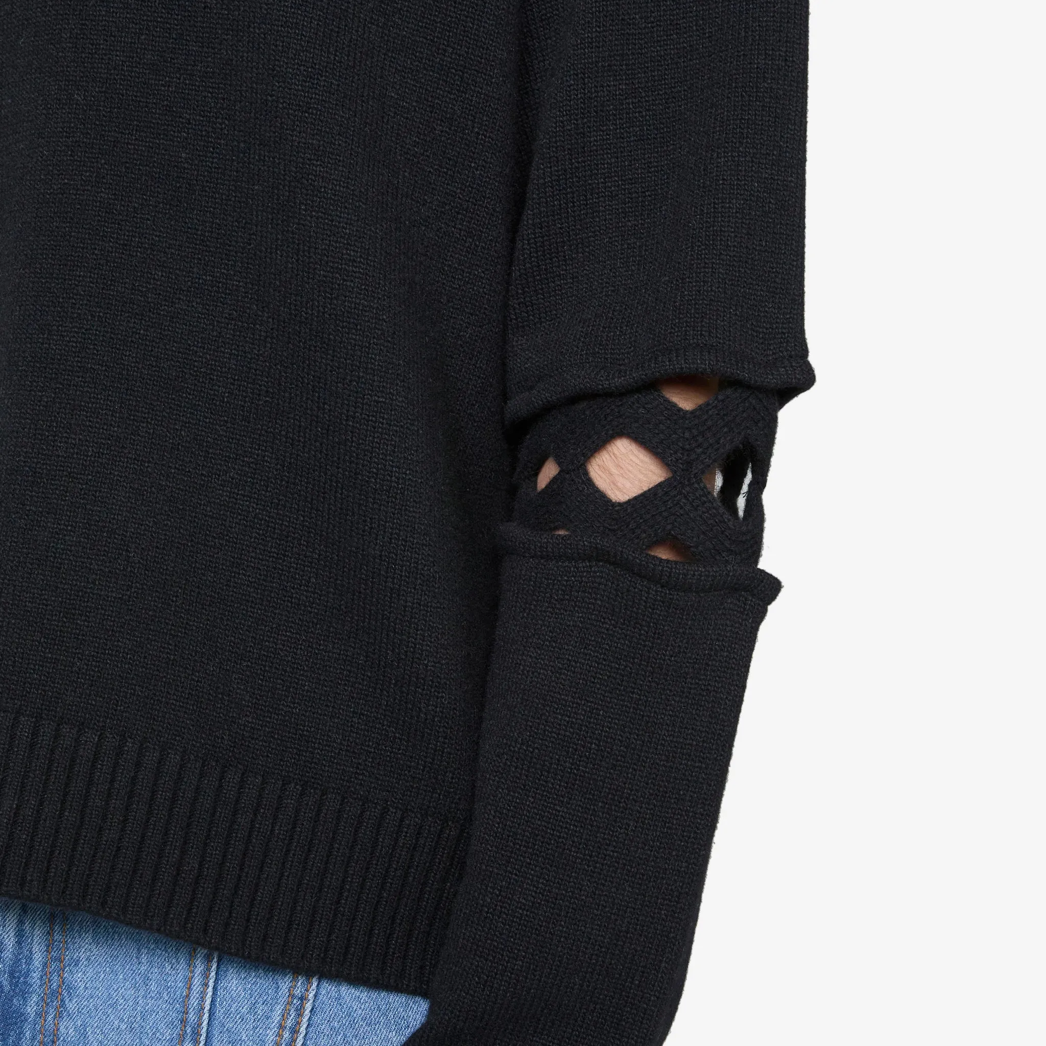 Cut Out Polo Sweater Black