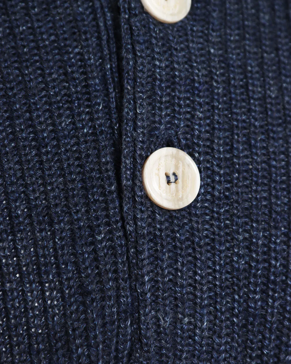 Dark Blue Linen Blend Long Sleeve Sweater Polo