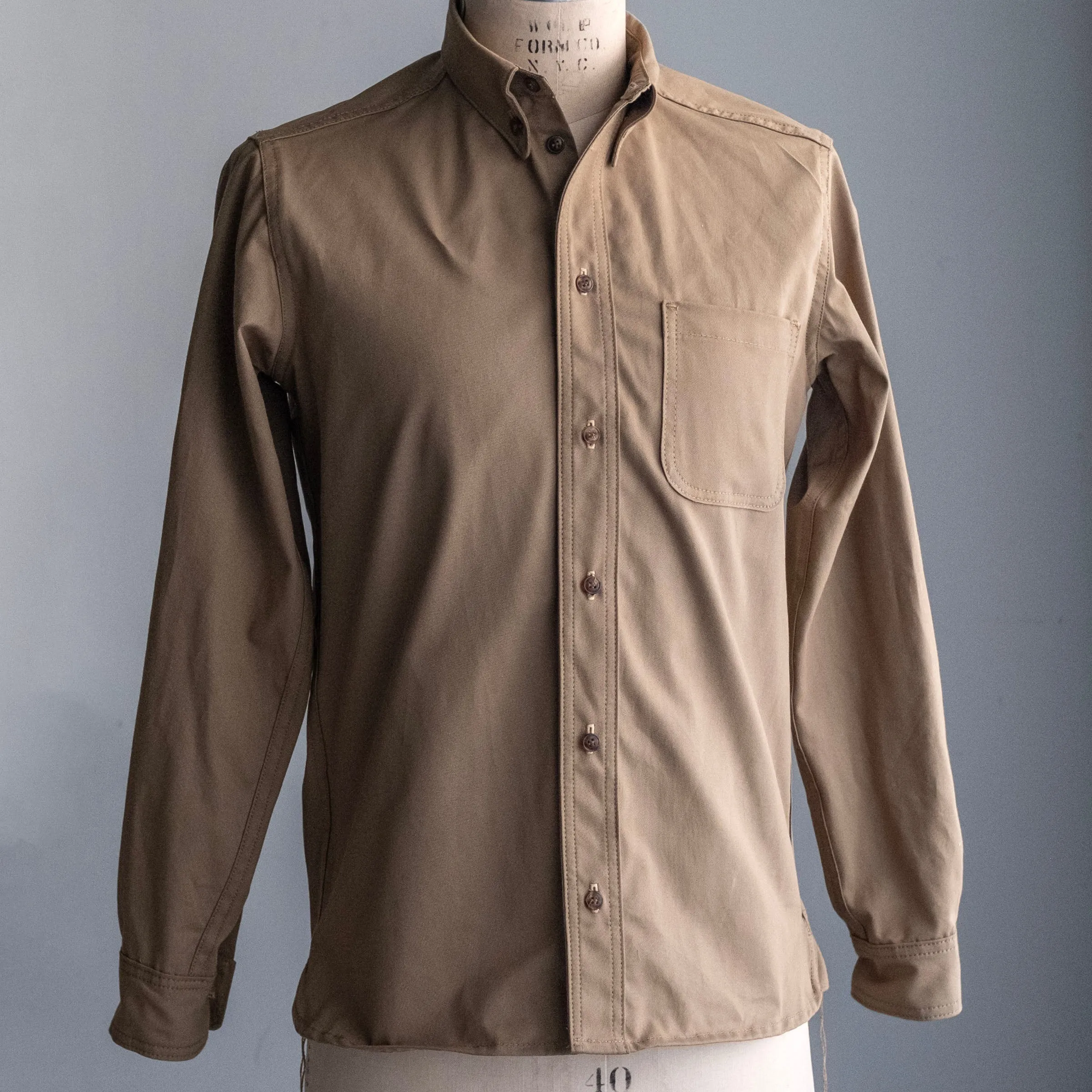 Denim Button Down Shirt British Khaki 7oz Jungle Cloth