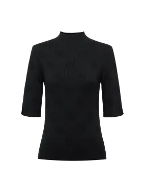 EP YAYING Semi-High Neck Black Knit Top