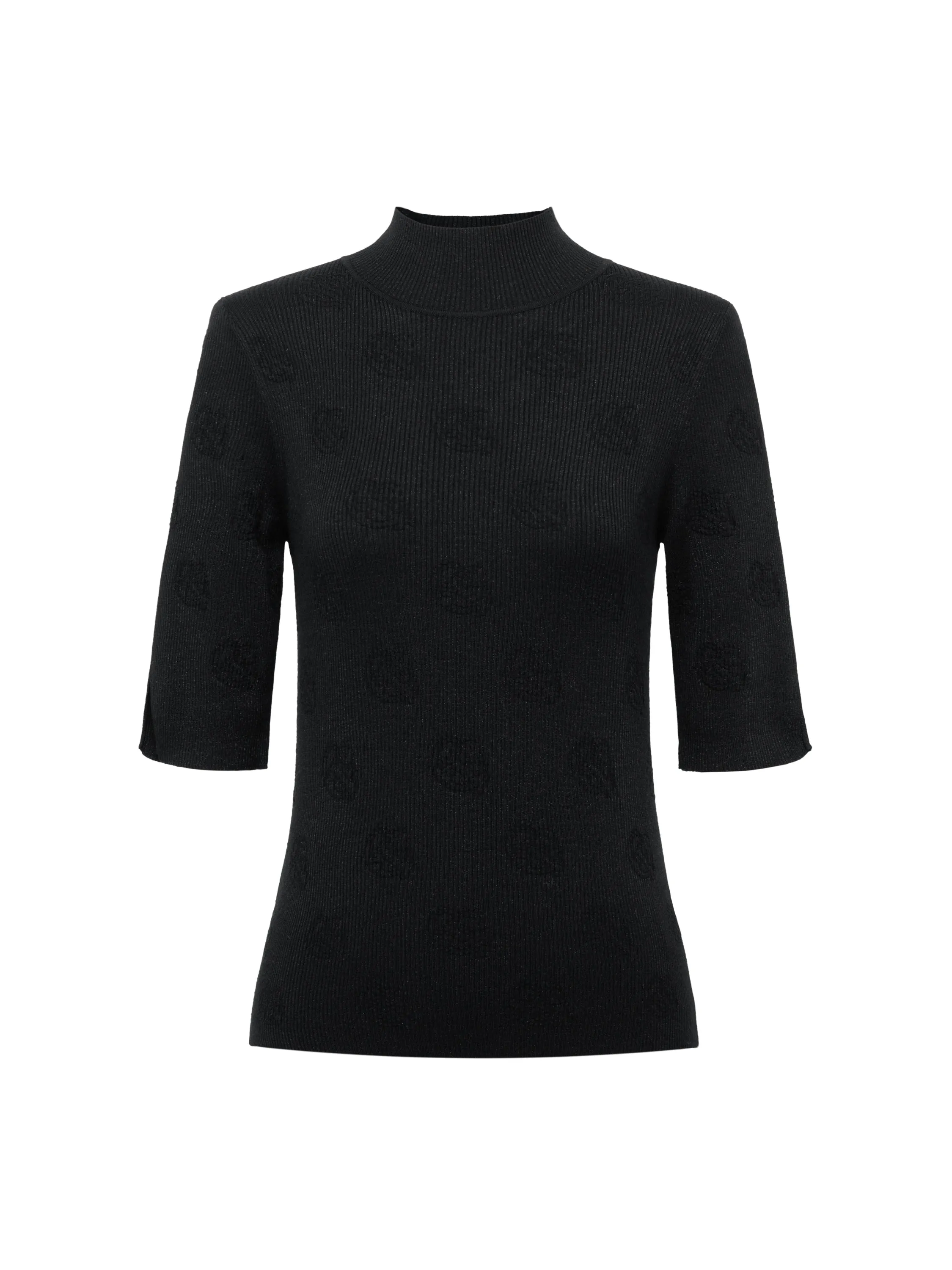 EP YAYING Semi-High Neck Black Knit Top