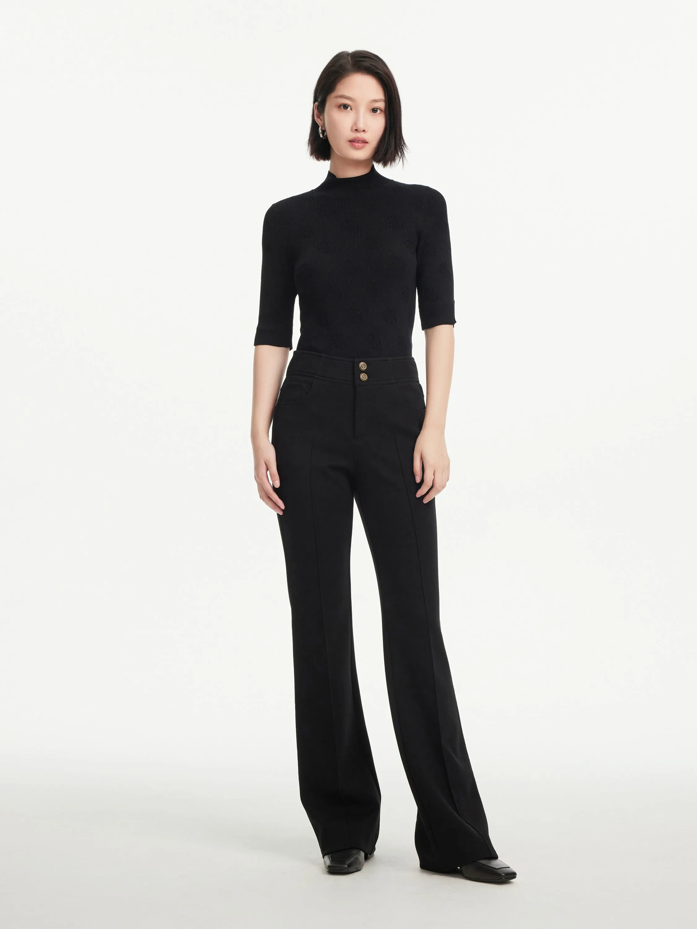 EP YAYING Semi-High Neck Black Knit Top