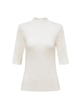 EP YAYING Semi-High Neck White Knit Top