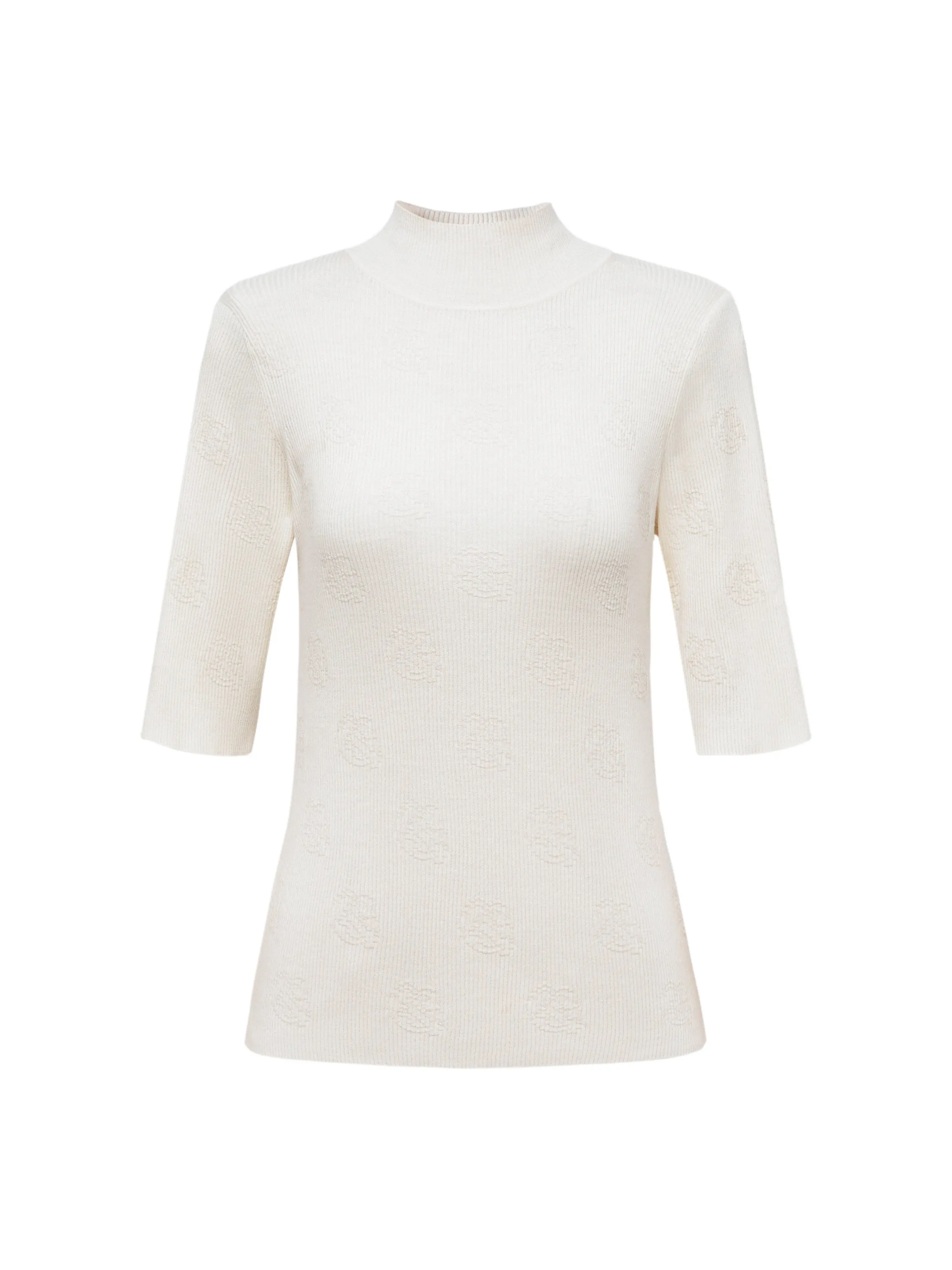 EP YAYING Semi-High Neck White Knit Top