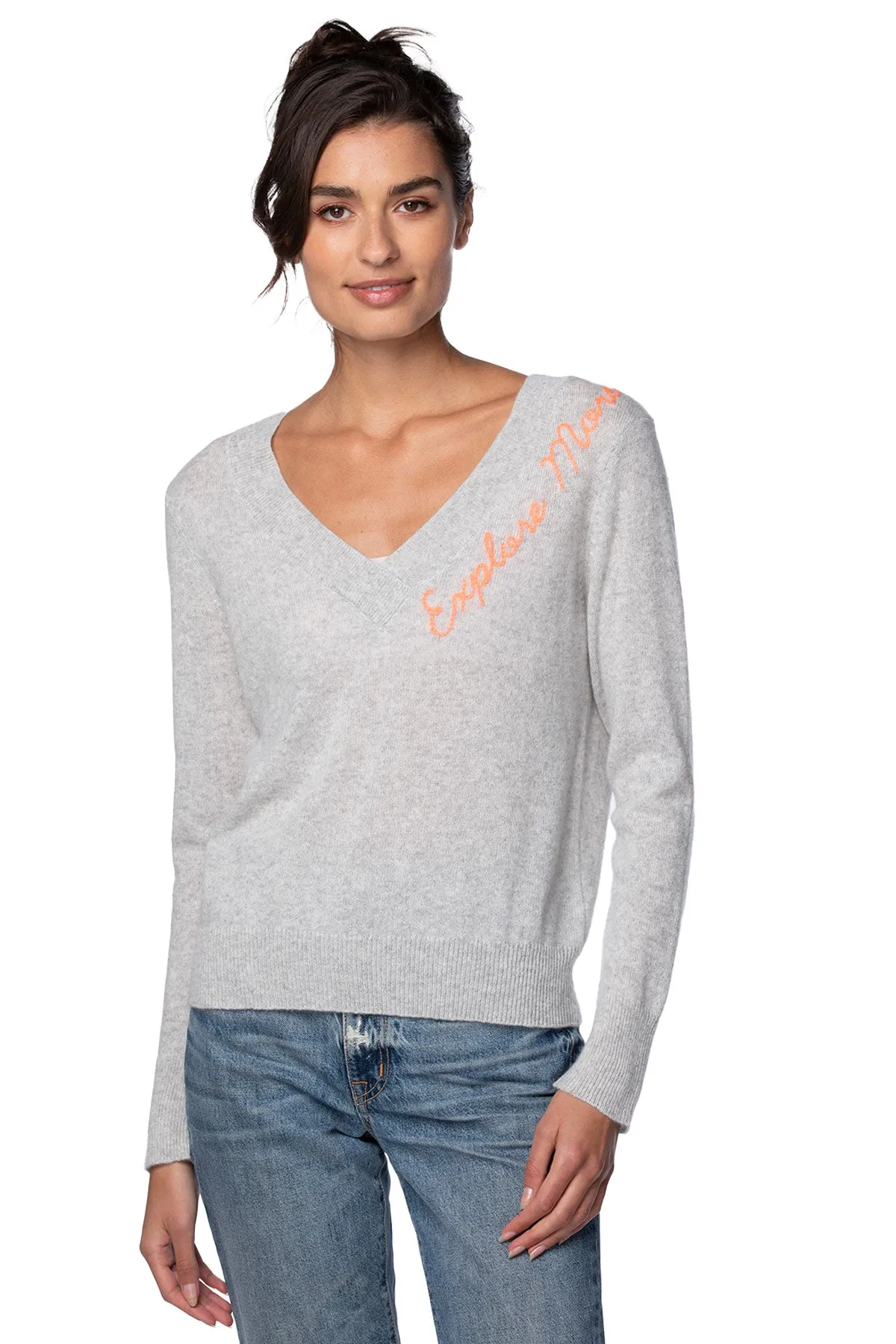 Essential Cashmere V-Neck |  Explore More Embroidery