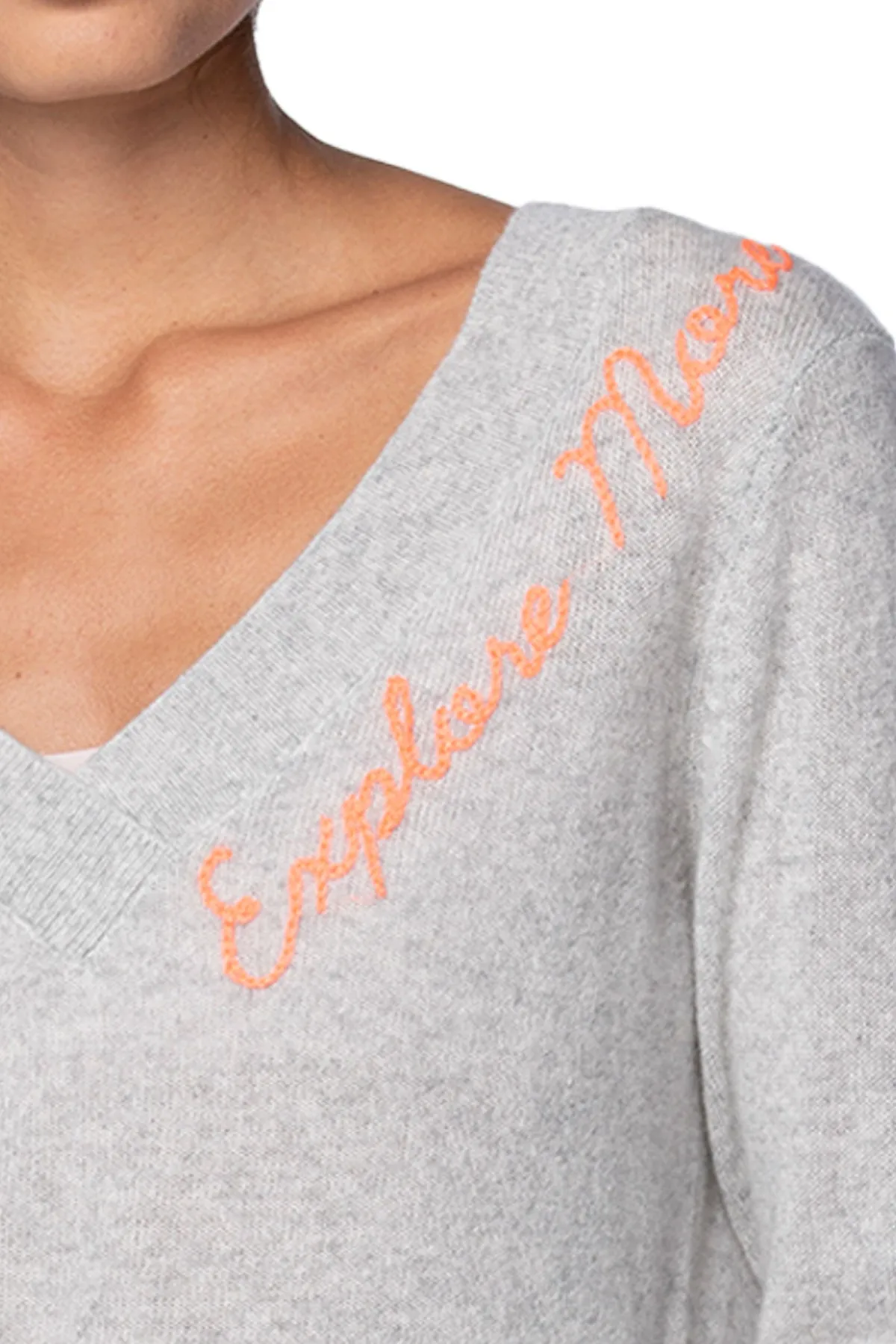 Essential Cashmere V-Neck |  Explore More Embroidery