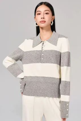 Evadne Striped Merino Wool Polo Knit Sweater