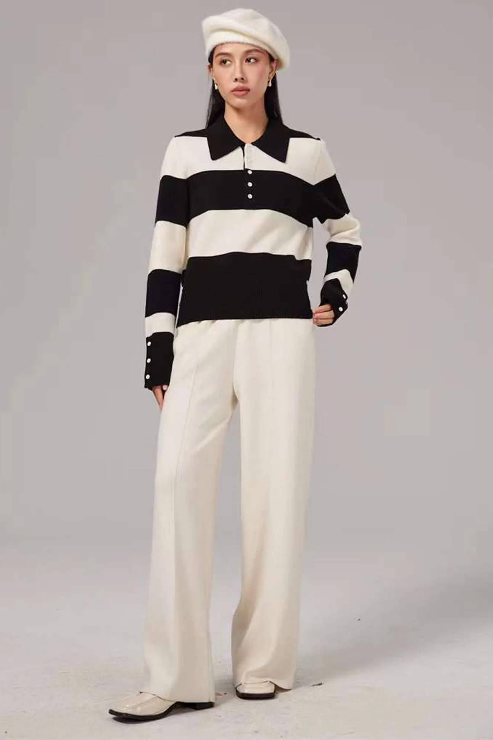 Evadne Striped Merino Wool Polo Knit Sweater