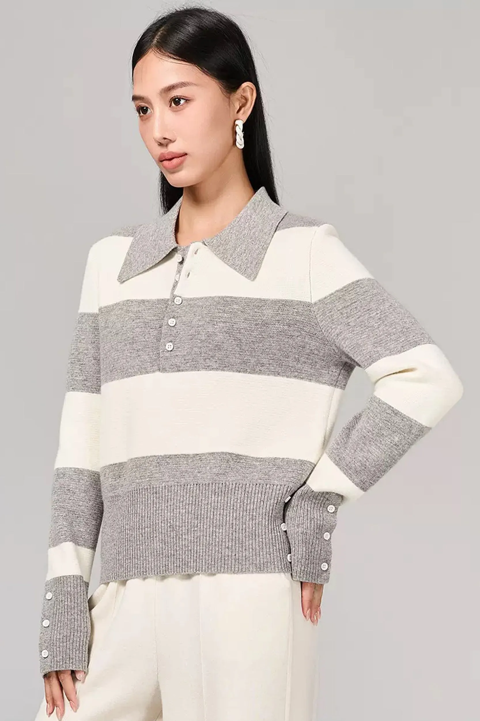 Evadne Striped Merino Wool Polo Knit Sweater