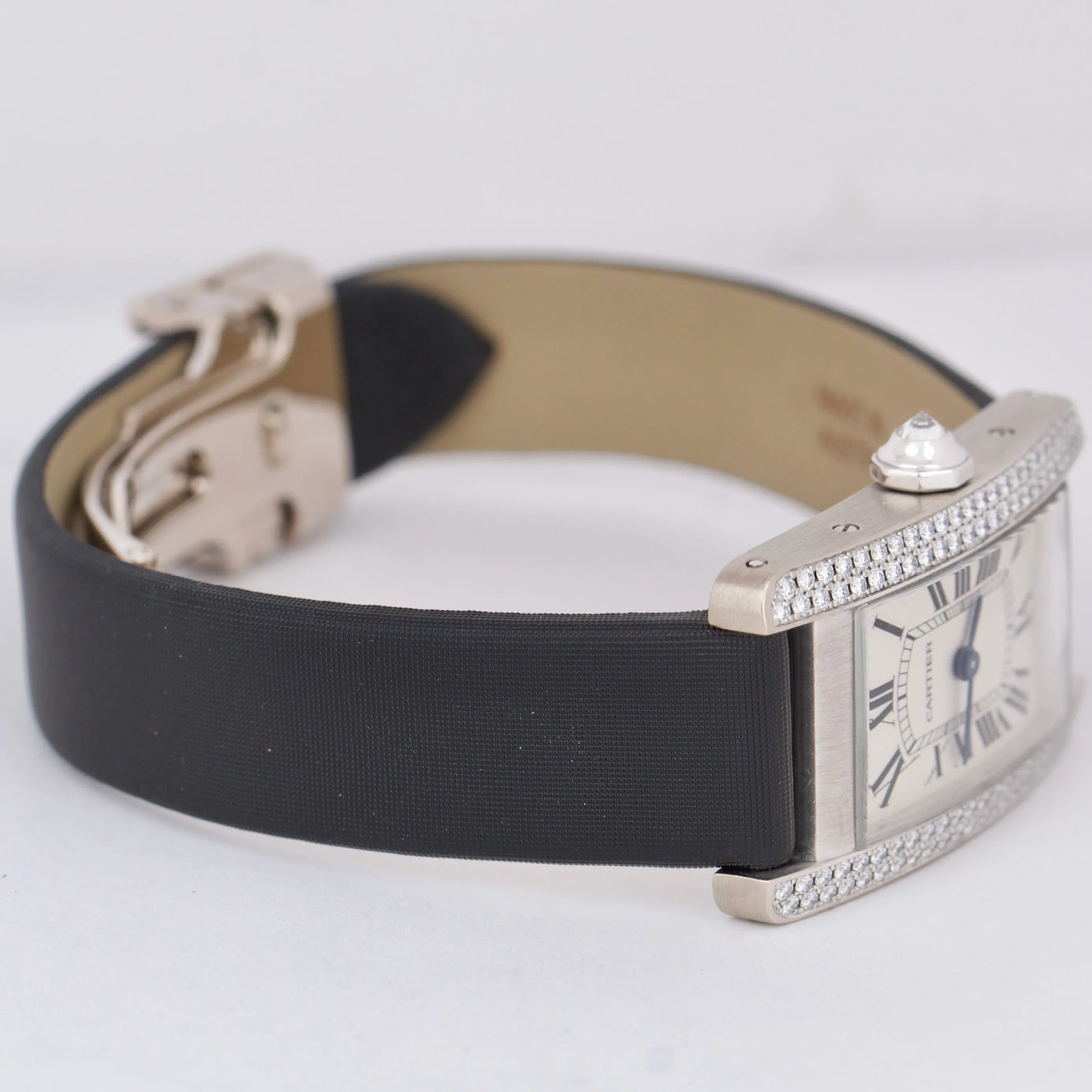 FACTORY DIAMOND Cartier Tank Americaine 18k White Gold Roman Quartz 2489 Watch