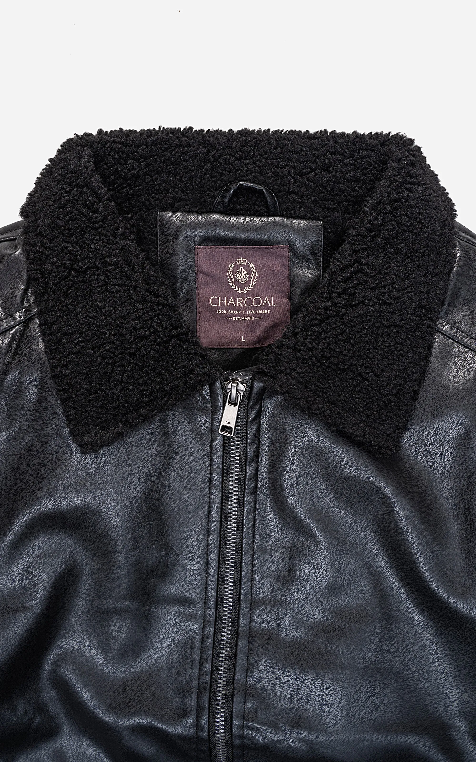 FAUX FUR COLLAR PU JACKET BLACK