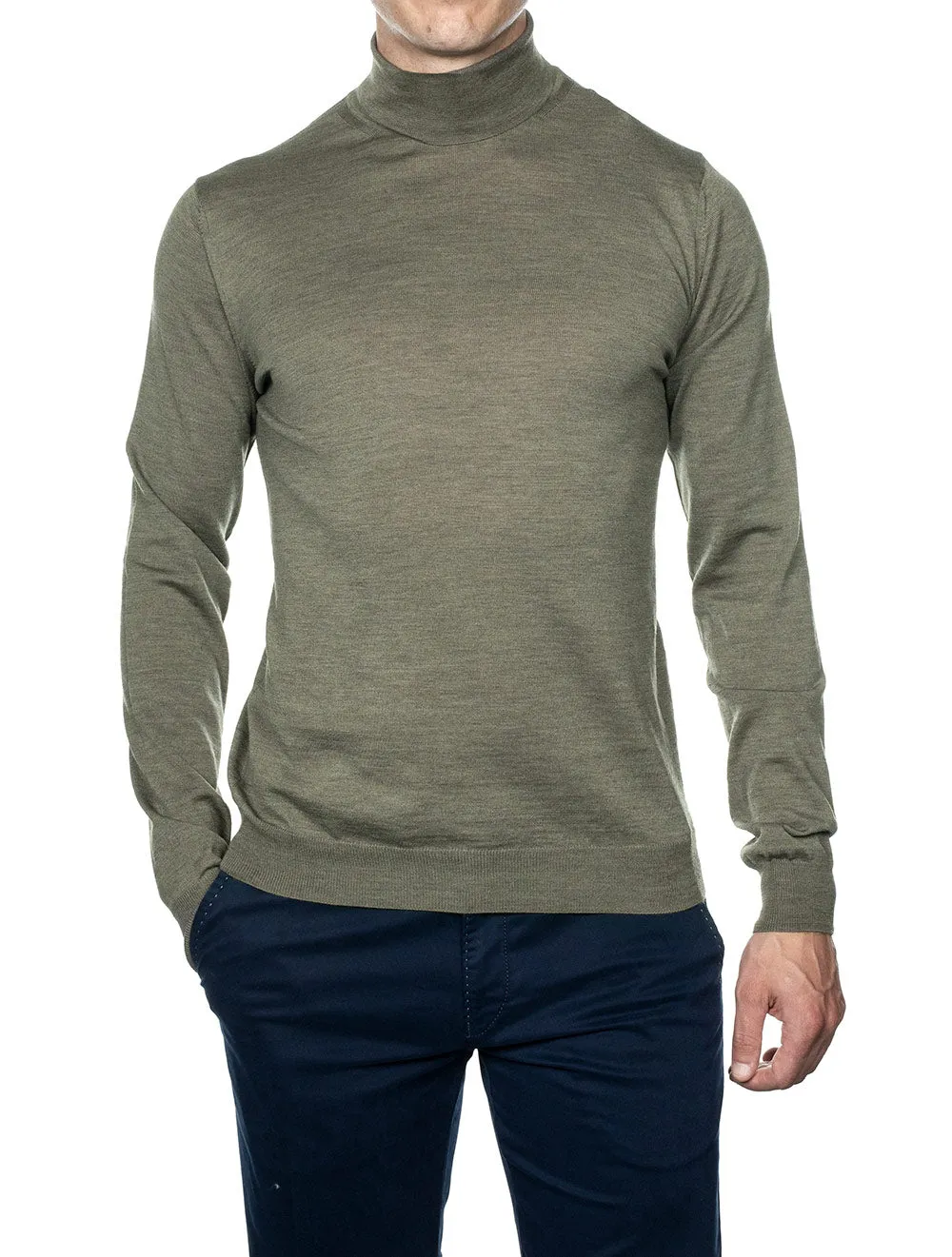 Fine Merino Roll Neck Olive