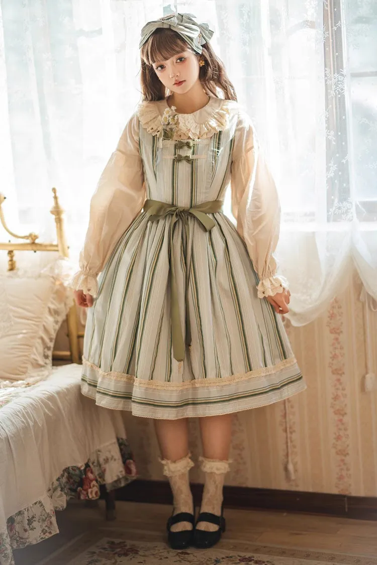 Forest Atlas Striped Print Bowknot Sweet Lolita Jumper Dress 3 Colors