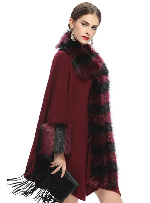 FOX LIKE FUR COLLAR KNITTED CARDIGAN SHAWL COAT