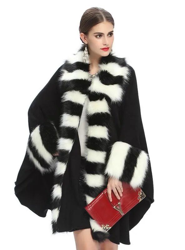 FOX LIKE FUR COLLAR KNITTED CARDIGAN SHAWL COAT