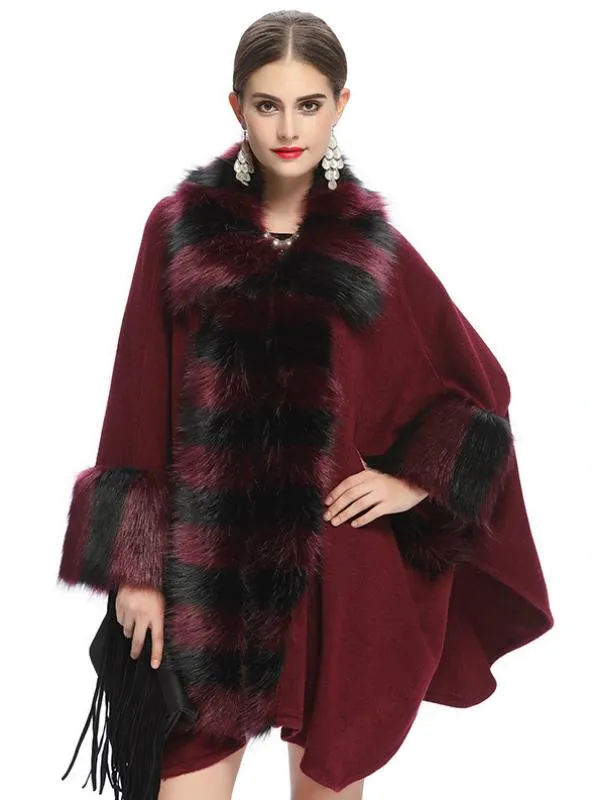 FOX LIKE FUR COLLAR KNITTED CARDIGAN SHAWL COAT