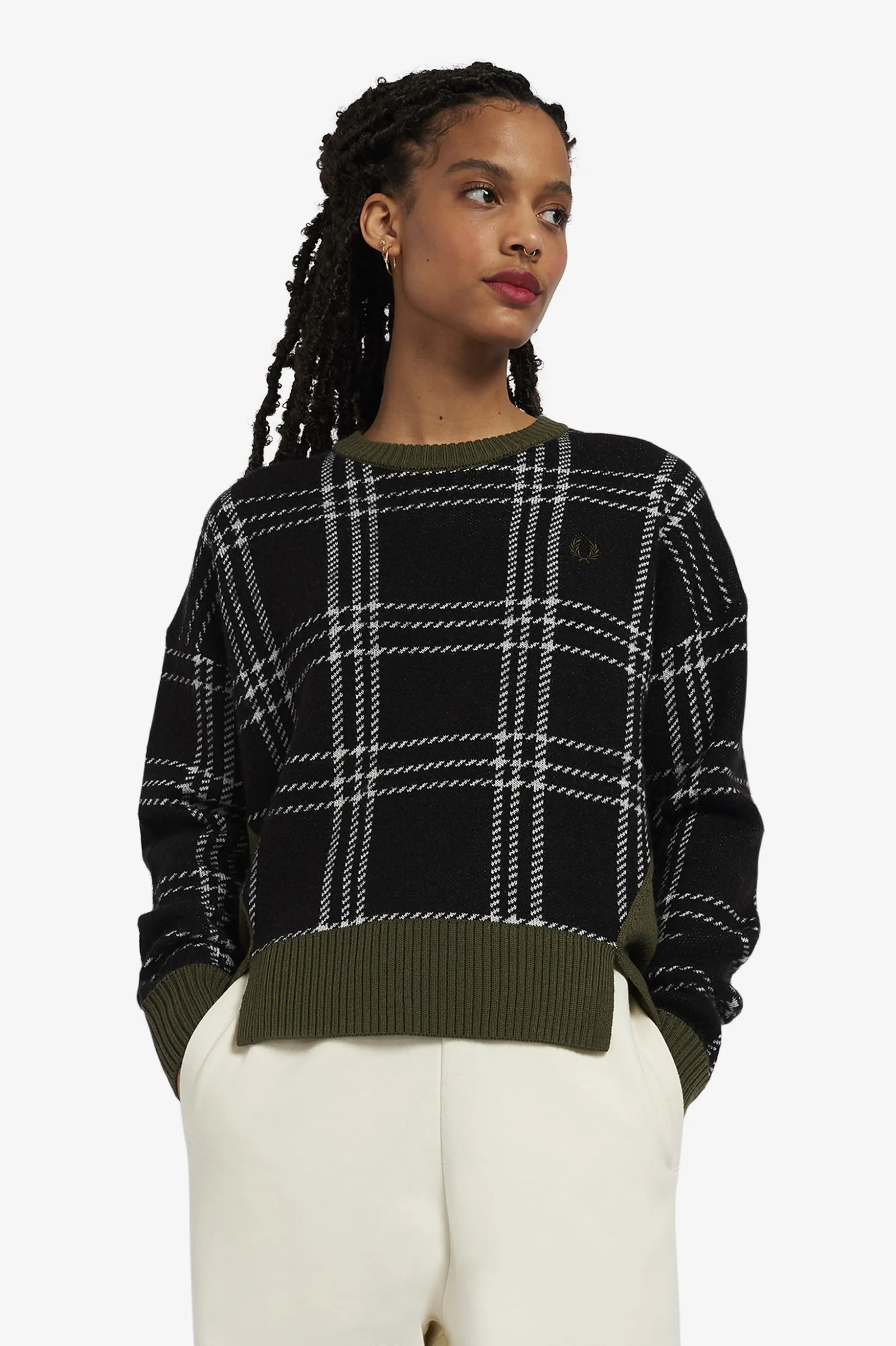 Fred Perry Black Tartan Panel Sweater