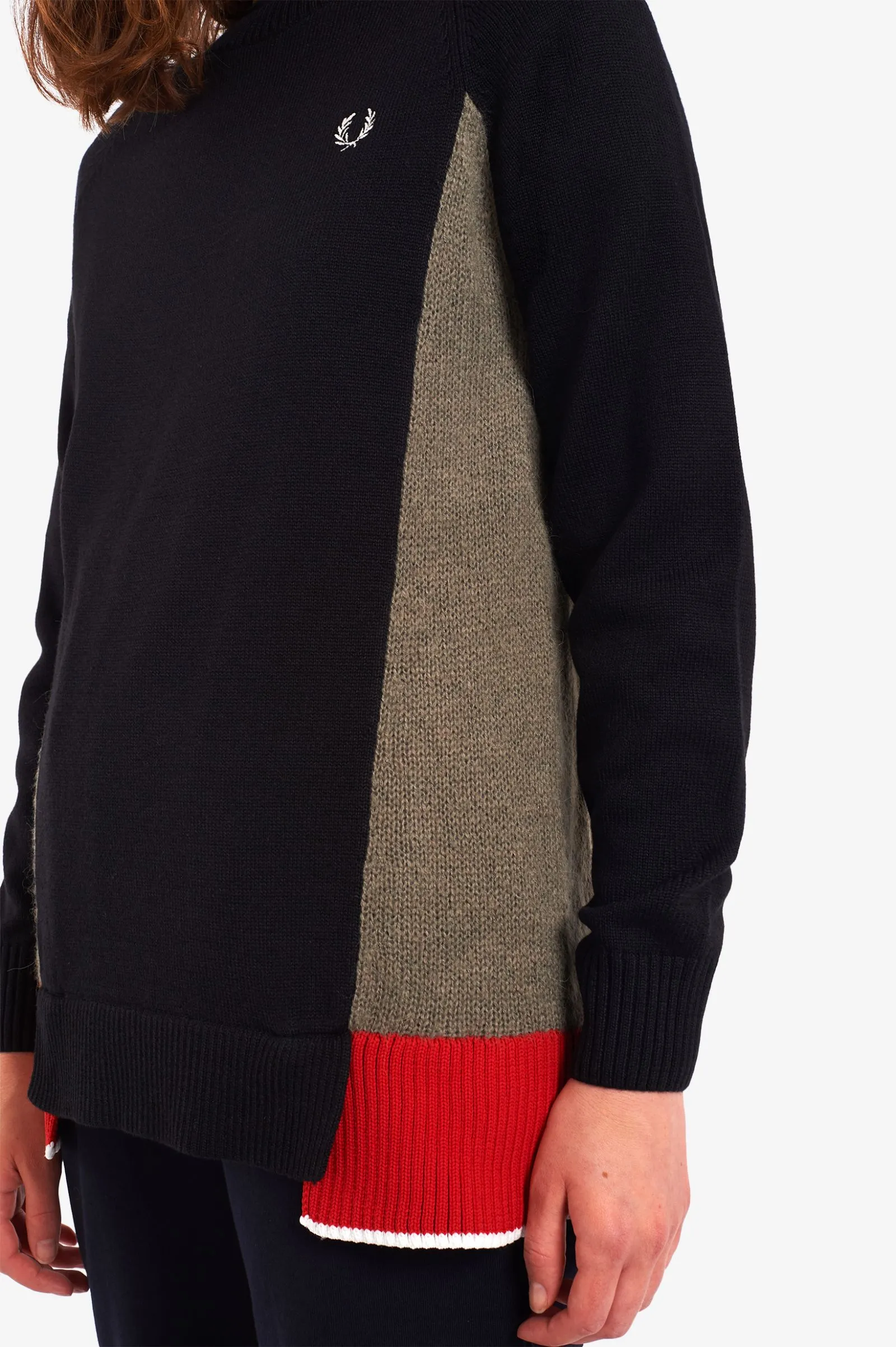 Fred Perry K9104 Mixed Panel Jumper, Black/Grey/Red