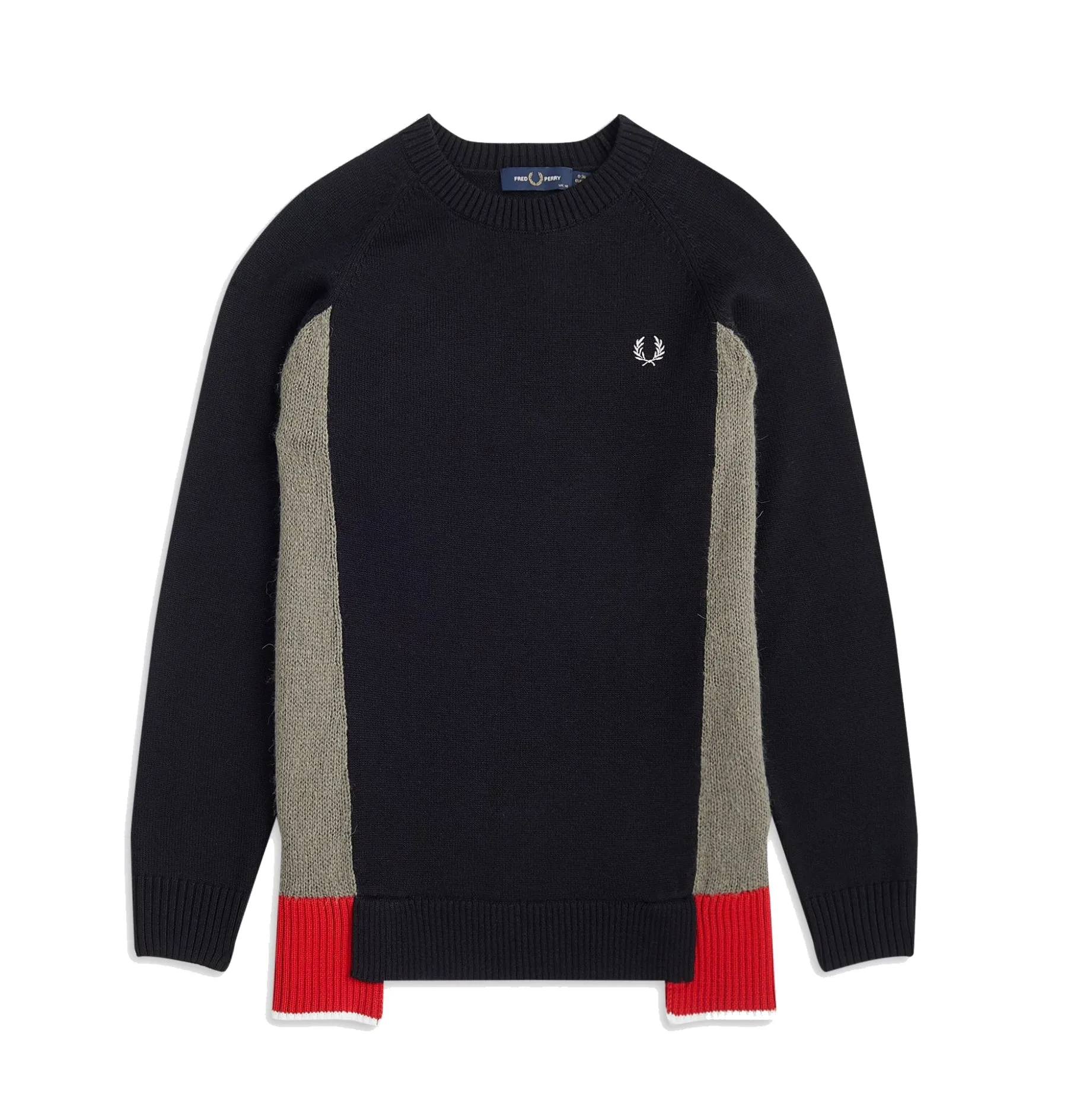 Fred Perry K9104 Mixed Panel Jumper, Black/Grey/Red