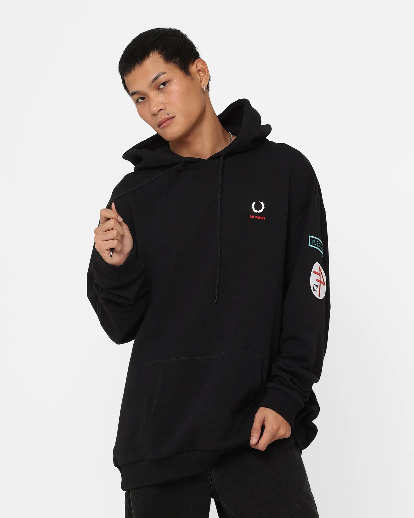 Fred Perry X Raf Simons Patched Overhead Hoodie Black